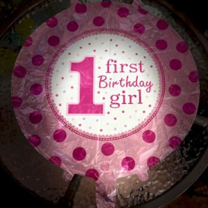 M18 Pink balloon "1 first birthday girl"