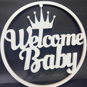 שלט Welcome Baby מעץ עגול לבן x1